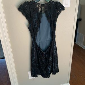 Open Back BCBGeneration Black Lace w/ blue underlay dress 4